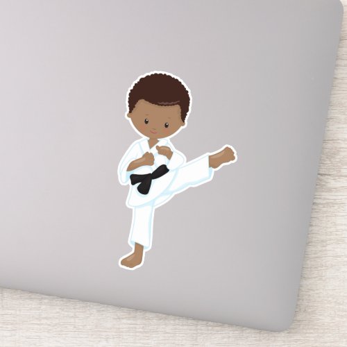 African American Boy Karate Boy Black Belt Kata Sticker