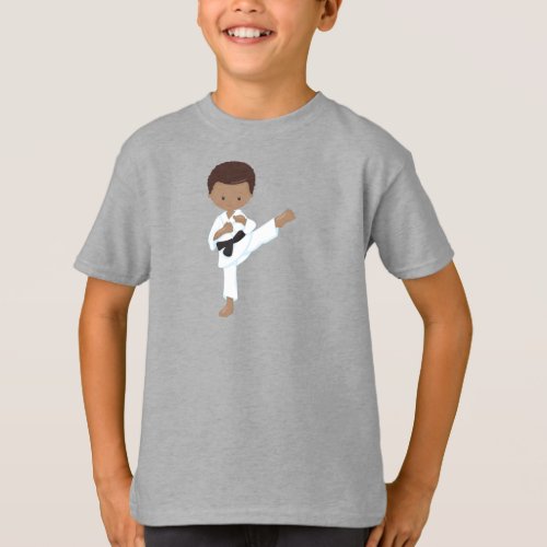 African American Boy Karate Boy Black Belt Kata T_Shirt