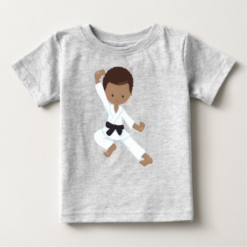 African American Boy Karate Boy Kata Black Belt Baby T_Shirt