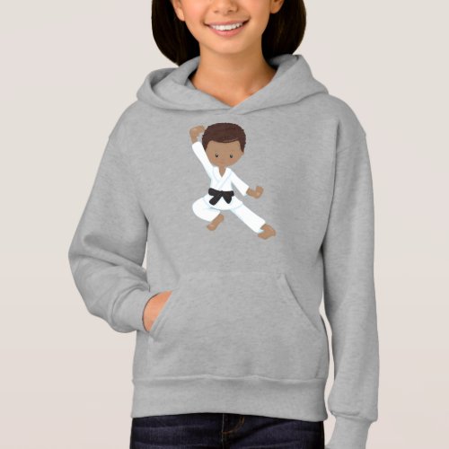 African American Boy Karate Boy Kata Black Belt Hoodie