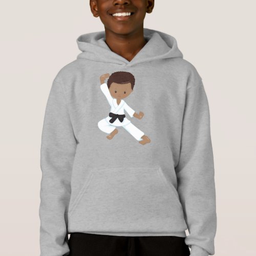 African American Boy Karate Boy Kata Black Belt Hoodie