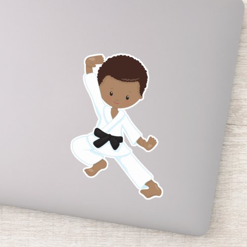 African American Boy Karate Boy Kata Black Belt Sticker