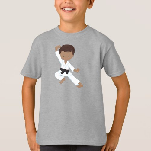 African American Boy Karate Boy Kata Black Belt T_Shirt