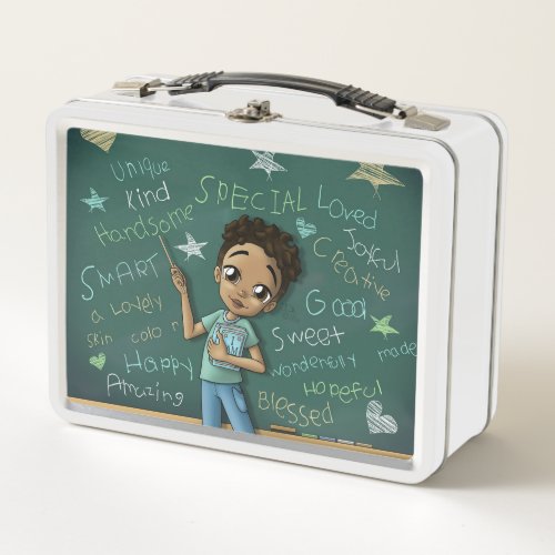 African American Boy Light Brown Metal Lunch Box