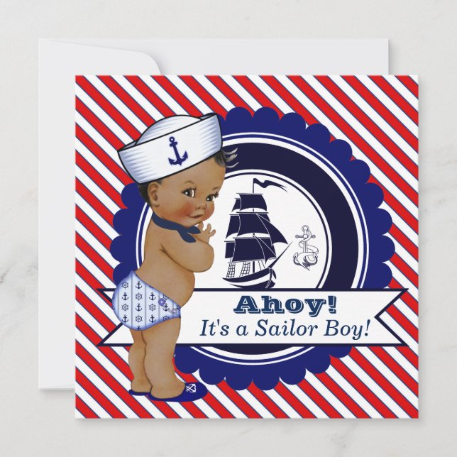 African American Boy Nautical Baby Shower Invitation (Front)