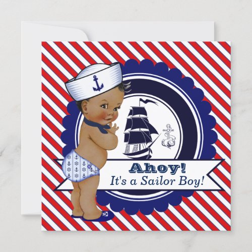 African American Boy Nautical Baby Shower Invitation