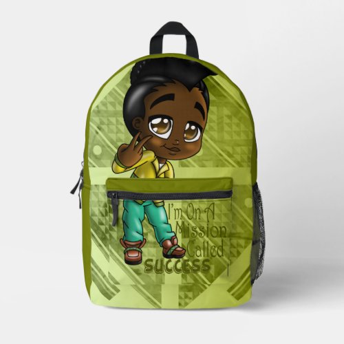 African American Boy on Printed Backpack