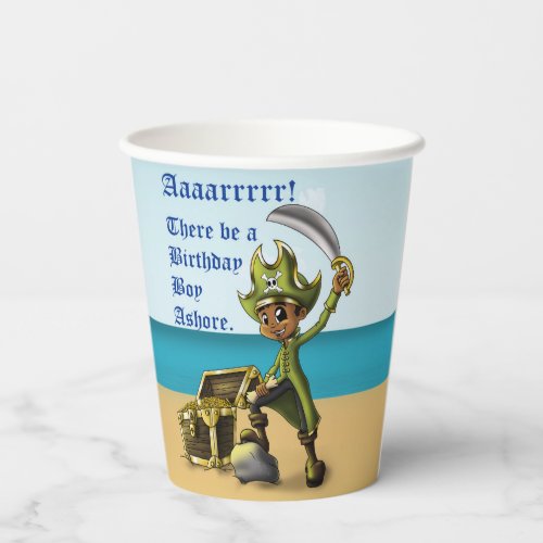 African American Boy Pirate Birthday Paper Cups