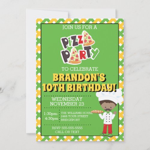 African American Boy Pizza Party Birthday Invite