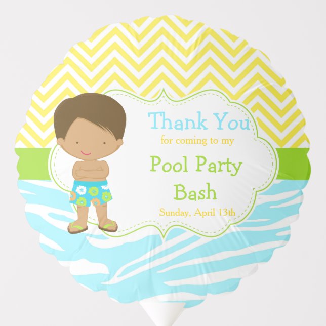African American Boy Pool Party Bash Party Balloon (Front)