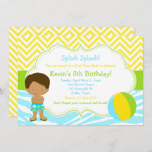 African American Boy Pool Party Bash Party Invitation