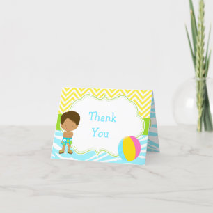 African American Boy Pool Party Bash Party Letterpress Thank You Card