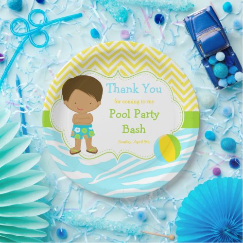 African American Boy Pool Party Bash Party Paper Plates