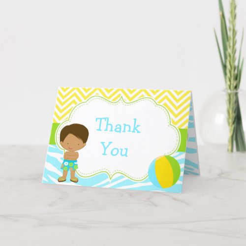 African American Boy Pool Party Bash Party Thank You Card