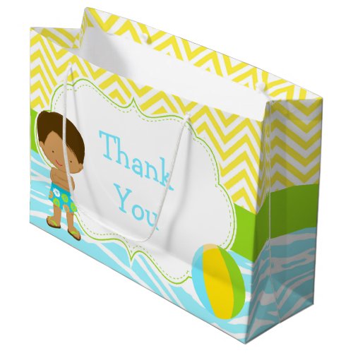 African American Boy Pool Party Bash Thank You Large Gift Bag