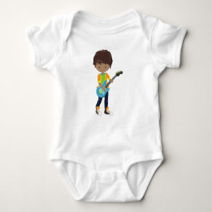 African American Boy, Rock Boy, Guitar Player Baby Bodysuit
