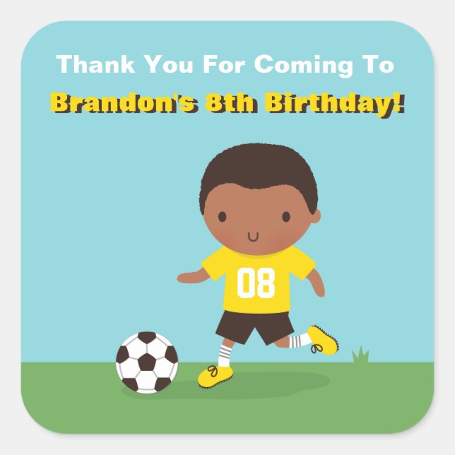 African American Boy Soccer Birthday Party Sticker (Front)
