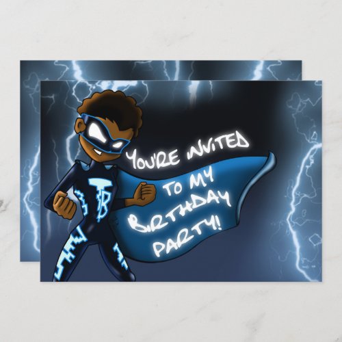 African American Boy Superhero Birthday Party Invitation