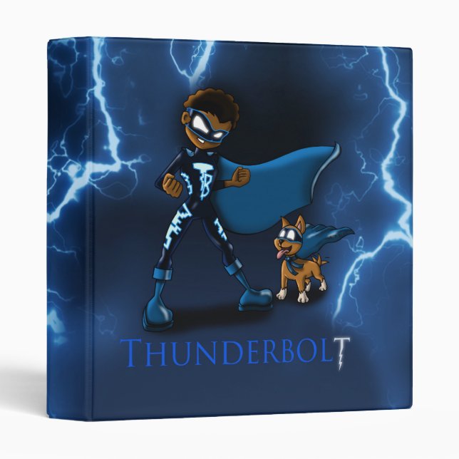 African American Boy Superhero Blue Binder (Front/Spine)