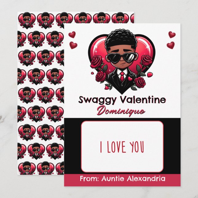 African American Boy Valentine Gift Card/Candy Invitation (Front/Back)