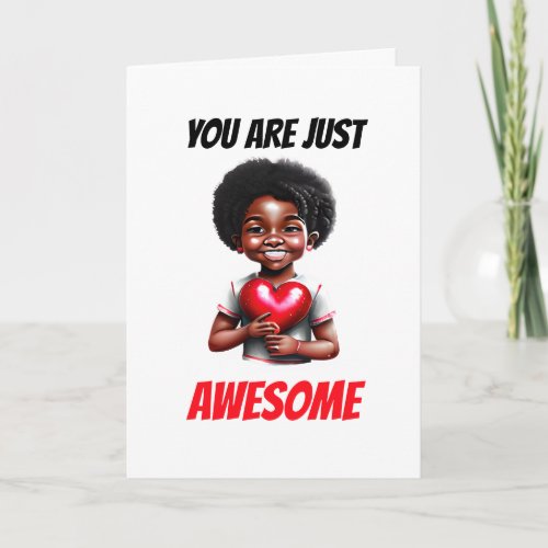 African american boy Valentines day awesome  Holiday Card