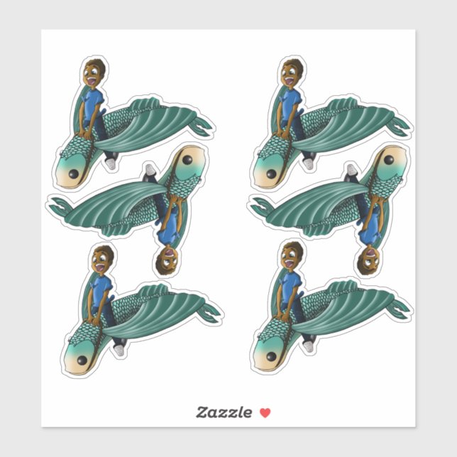 African American Boys on Flying Fish Sticker (Sheet)