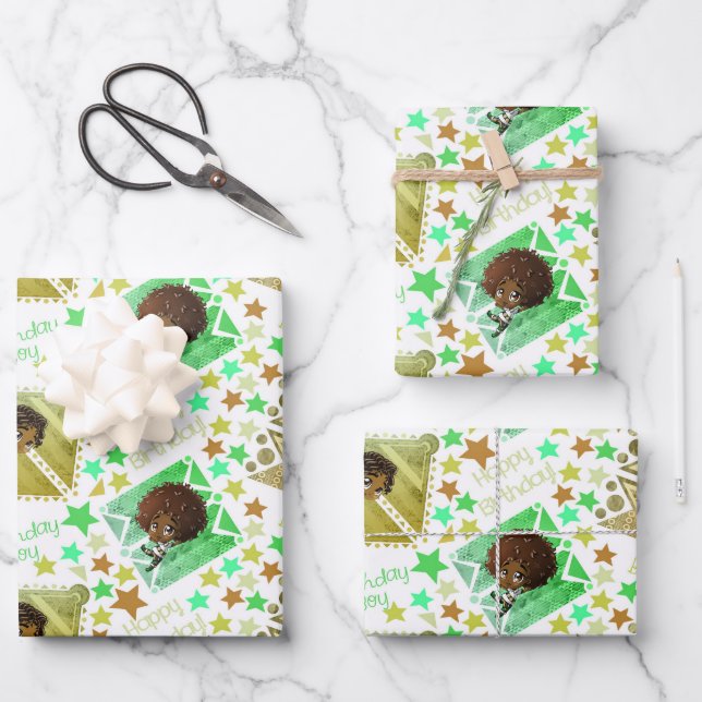 African American Boys on White Background Wrapping Paper Sheets (Front)