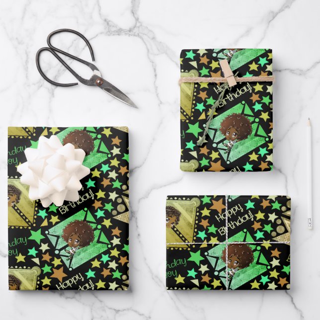 African American Boys Wrapping Paper Sheets (Front)
