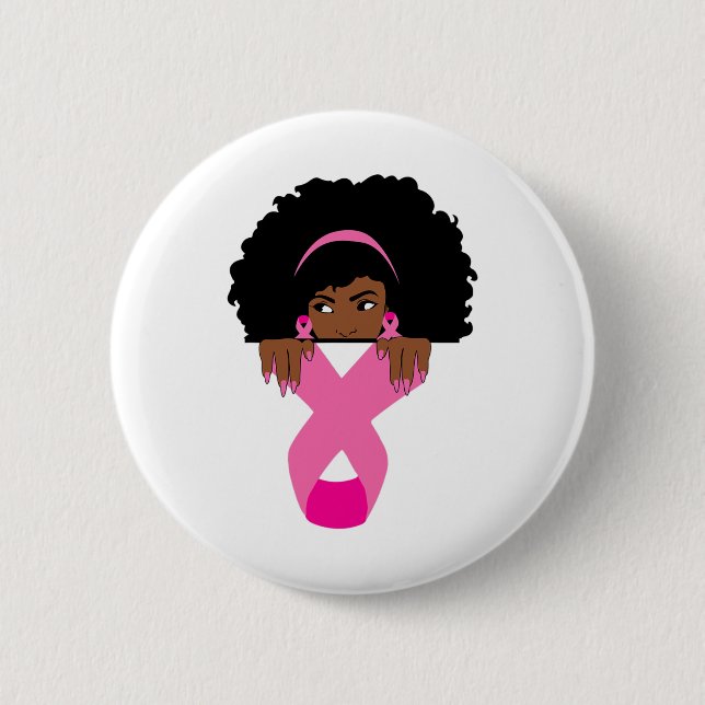 African American Breast Cancer Awareness Black Wom Button (Front)