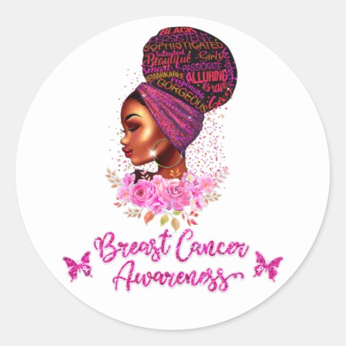 African American Breast Cancer Awareness Woman Classic Round Sticker