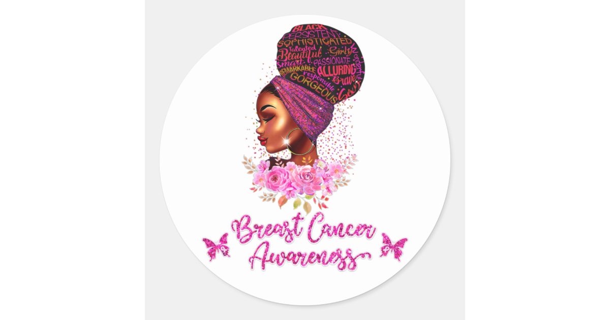 African American Breast Cancer Awareness Woman Classic Round Sticker ...
