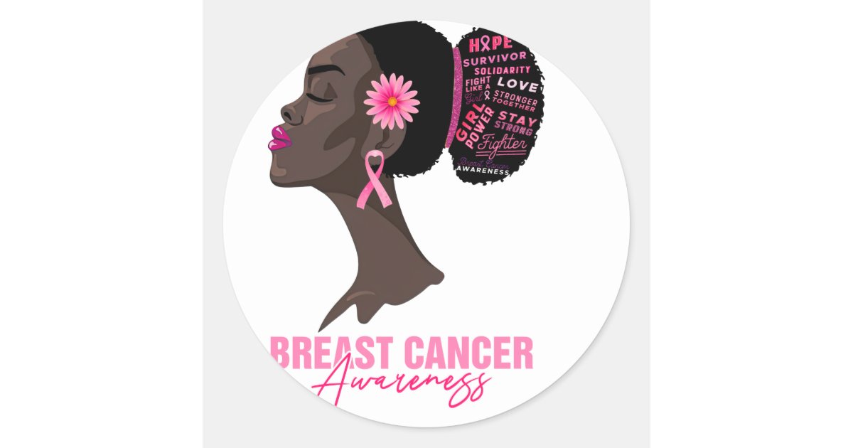African American Breast Cancer Awareness Woman Classic Round Sticker ...