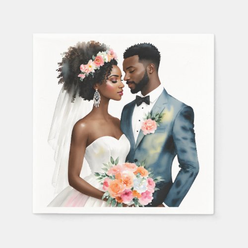 African American Bridal Couple Napkins