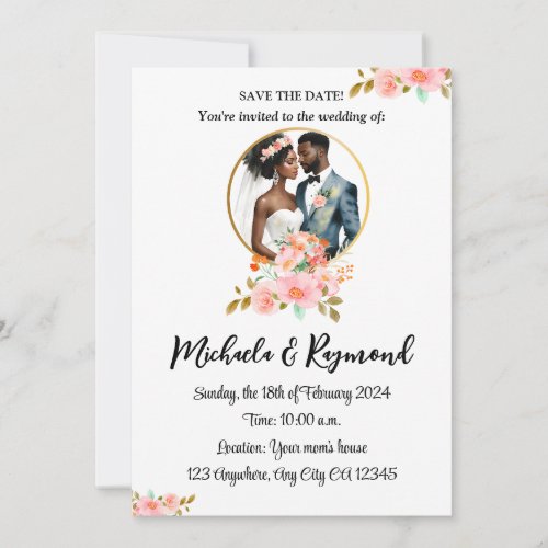 African American Bridal Couple Save The Date