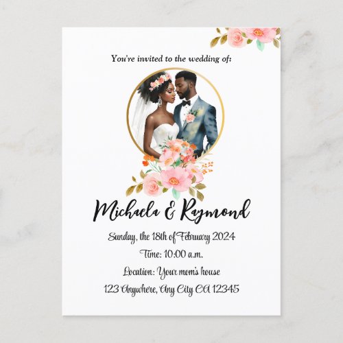 African American Bridal Couple Wedding Announcement Postcard