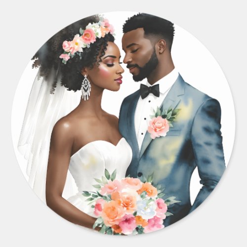 African American Bridal Couple Wedding Classic Round Sticker