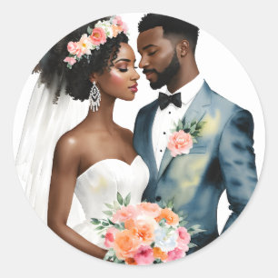 African American Bridal Couple Wedding Classic Round Sticker