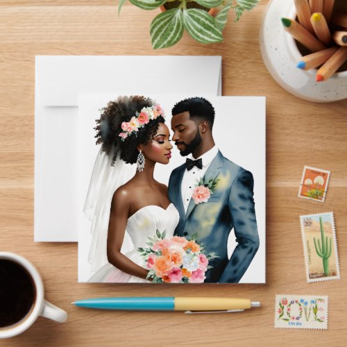 African American Bridal Couple Wedding Envelope