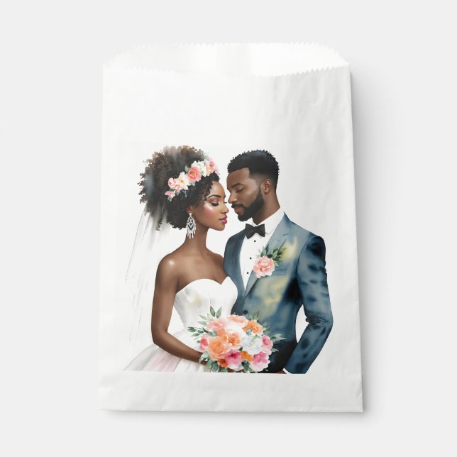 African American Bridal Couple Wedding Favor Bag (Front)