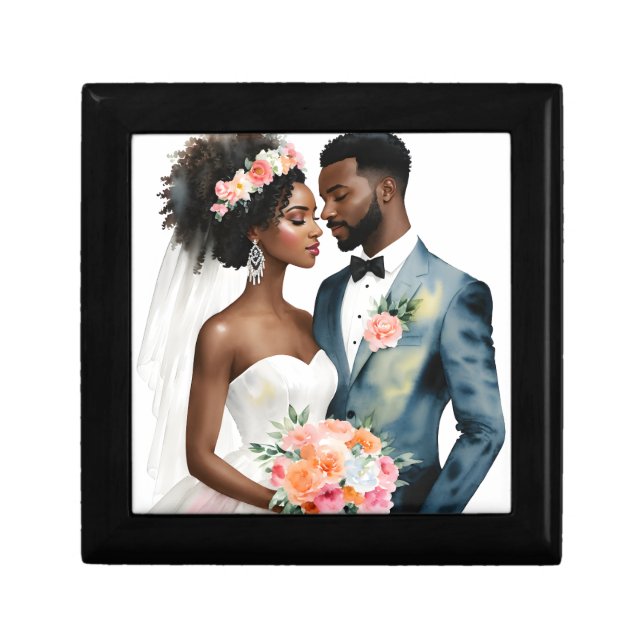 African American Bridal Couple Wedding Gift Box (Front)