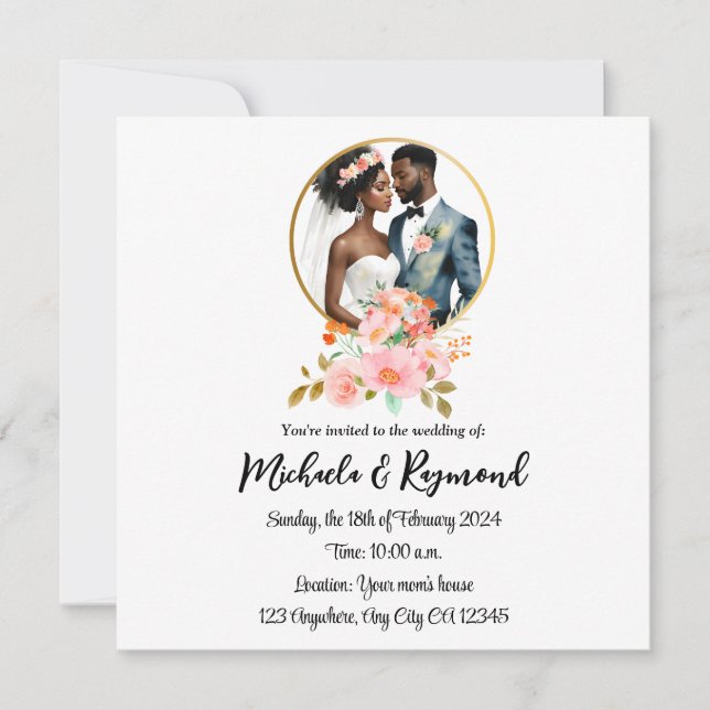 African American Bridal Couple Wedding Invitation (Front)