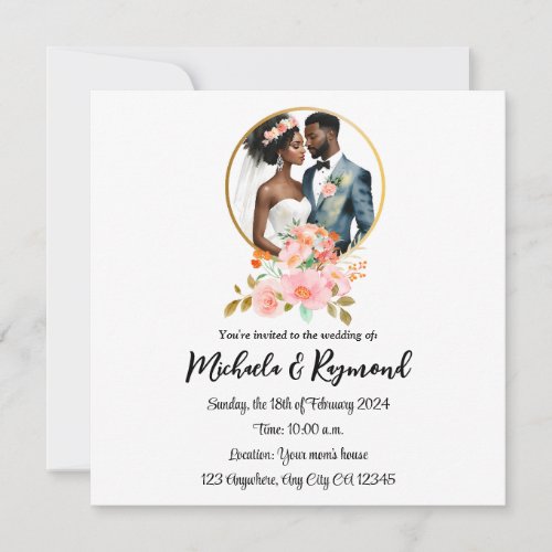 African American Bridal Couple Wedding Invitation
