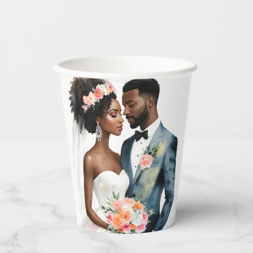 African American Bridal Couple Wedding Paper Cups