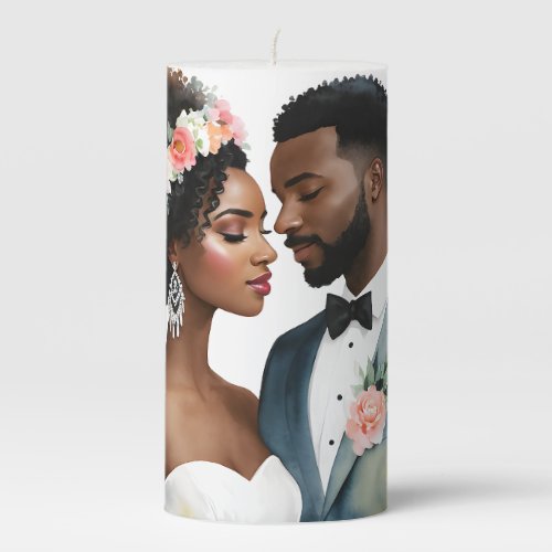 African American Bridal Couple Wedding Pillar Candle