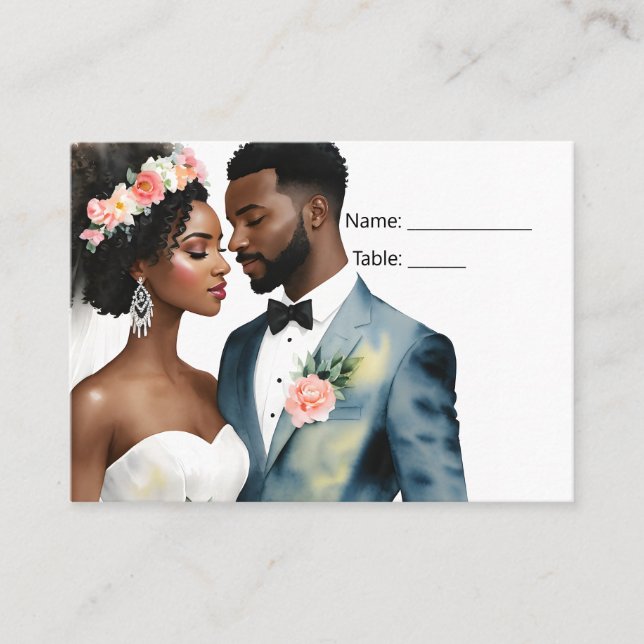 African American Bridal Couple Wedding Place Card (Front)
