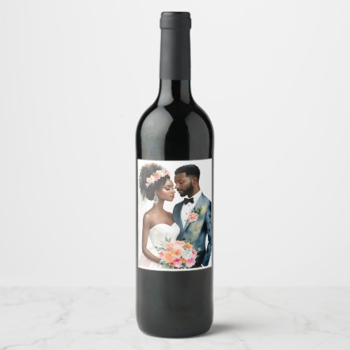African American Bridal Couple Wine Label