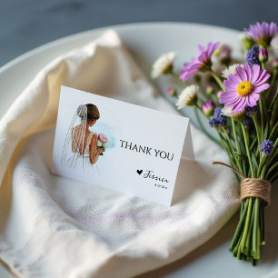 African American Bridal Shower Heart Letterpress Thank You Card