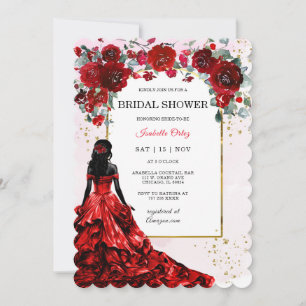 African American Bridal Shower Red and Gold Invitation