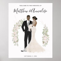 African American Bride and Groom Wedding Welcome Poster