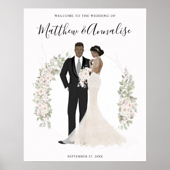 African American Bride and Groom Wedding Welcome Poster (Front)